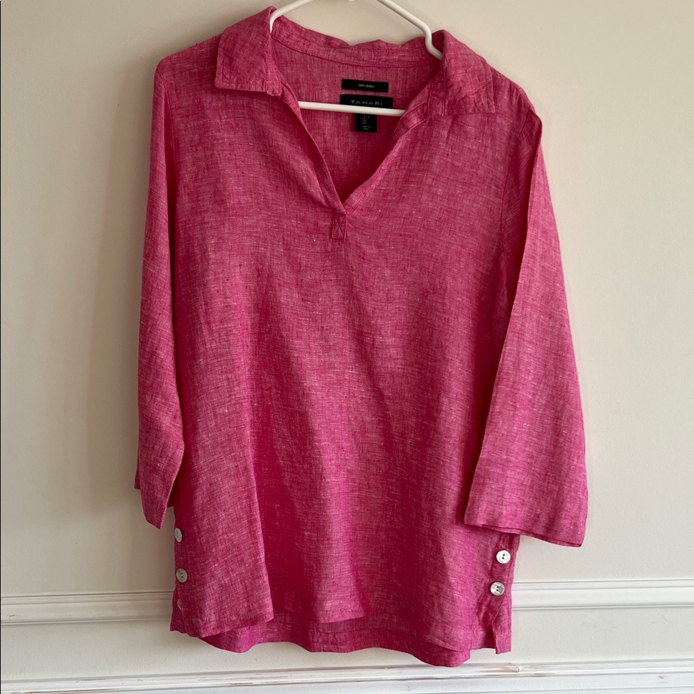 Tahari Fuchsia Linen Blouse with Side Buttons